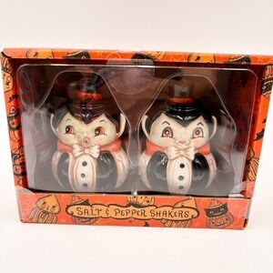 Johanna Parker Vampire Ceramic Salt and Pepper Shakers Halloween Retro Kitsch